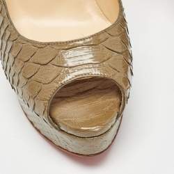 Christian Louboutin Olive Green Python Lady Peep Pumps Size 40.5