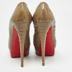 Christian Louboutin Olive Green Python Lady Peep Pumps Size 40.5