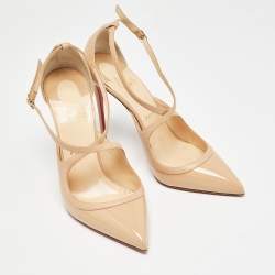 Pre Owned Christian Louboutin Beige Patent and Leather Crissos Pumps Size 40.5