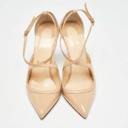 Pre Owned Christian Louboutin Beige Patent and Leather Crissos Pumps Size 40.5