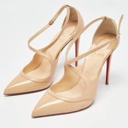 Pre Owned Christian Louboutin Beige Patent and Leather Crissos Pumps Size 40.5