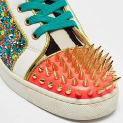 Christian Louboutin Multicolor Calf Hair and Leather Embellished Spikes  Sneakers Size 40