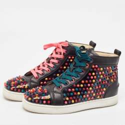 Christian Louboutin Multicolor Leather Louis Spikes High Top Sneakers Size 40