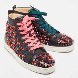 Christian Louboutin Multicolor Leather Louis Spikes High Top Sneakers Size 40