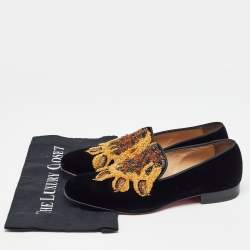 Christian Louboutin Black Velvet Embraided Smoking Slippers Size 40 