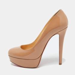 Pre Owned Christian Louboutin Beige Patent Leather Bianca Pumps Size 36.5