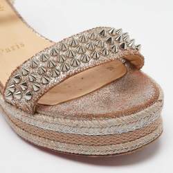 Christian Louboutin Beige Texture Suede and Raffia  Pyraclou Wedge Sandals Size 37