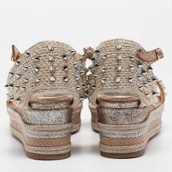 Christian Louboutin Beige Texture Suede and Raffia  Pyraclou Wedge Sandals Size 37