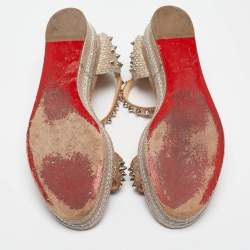 Christian Louboutin Beige Texture Suede and Raffia  Pyraclou Wedge Sandals Size 37