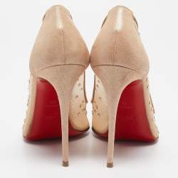 Pre Owned Christian Louboutin Beige Lace and Suede Feerica 100 Crystal Embellishments Pumps Size 39