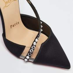 مملوكة مسبقًا Christian Louboutin Black Satin and PVC Krystal Cross Pumps Size 36