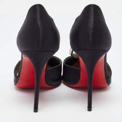 مملوكة مسبقًا Christian Louboutin Black Satin and PVC Krystal Cross Pumps Size 36