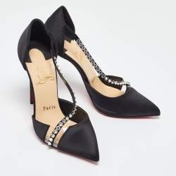 مملوكة مسبقًا Christian Louboutin Black Satin and PVC Krystal Cross Pumps Size 36