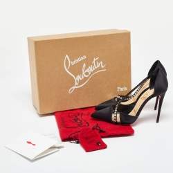 مملوكة مسبقًا Christian Louboutin Black Satin and PVC Krystal Cross Pumps Size 36