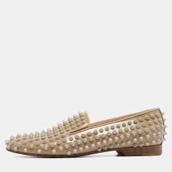 Christian Louboutin Brown Patent Rollerboy Spikes Smoking Slippers Size 37.5