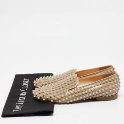 Christian Louboutin Brown Patent Rollerboy Spikes Smoking Slippers Size 37.5