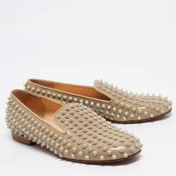 Christian Louboutin Brown Patent Rollerboy Spikes Smoking Slippers Size 37.5