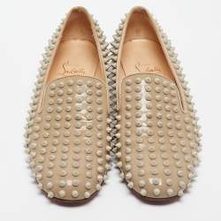 Christian Louboutin Brown Patent Rollerboy Spikes Smoking Slippers Size 37.5