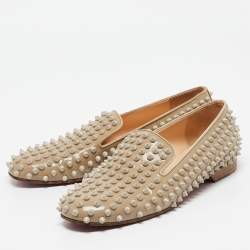 Christian Louboutin Brown Patent Rollerboy Spikes Smoking Slippers Size 37.5