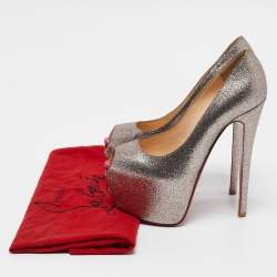 Christian Louboutin Gold Glitter Highness Peep Toe Platform Pumps Size 36.5