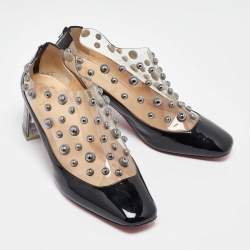Pre Owned Christian Louboutin Black Patent Leather and PVC Space Odd Boots Size 40