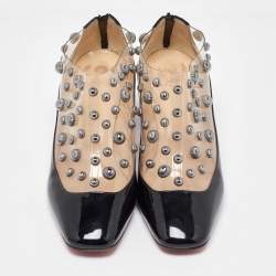 Pre Owned Christian Louboutin Black Patent Leather and PVC Space Odd Boots Size 40