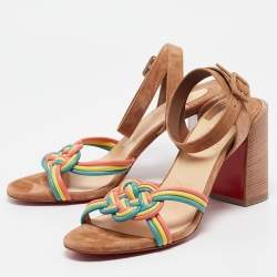 Christian Louboutin Multicolor Woven Leather and Suede Ella Sandals Size 38.5