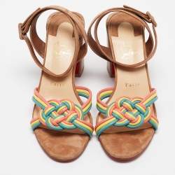 Christian Louboutin Multicolor Woven Leather and Suede Ella Sandals Size 38.5