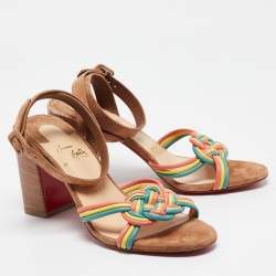 Christian Louboutin Multicolor Woven Leather and Suede Ella Sandals Size 38.5