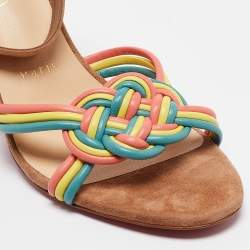 Christian Louboutin Multicolor Woven Leather and Suede Ella Sandals Size 38.5