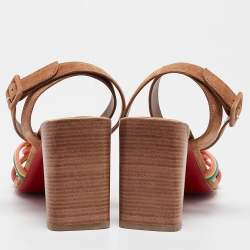Christian Louboutin Multicolor Woven Leather and Suede Ella Sandals Size 38.5
