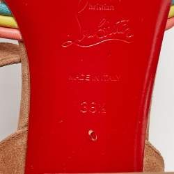 Christian Louboutin Multicolor Woven Leather and Suede Ella Sandals Size 38.5