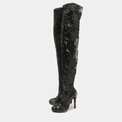 Christian Louboutin Black Sequins Louise 100 Thigh High Boots Size 37.5