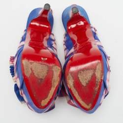 مملوكة مسبقًا Christian Louboutin Blue/Pink Printed Fabric High Boubou Bazin Slingback Pumps Size 37