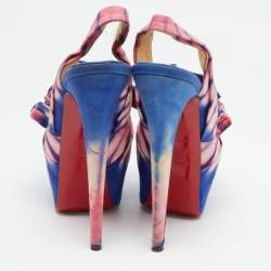 مملوكة مسبقًا Christian Louboutin Blue/Pink Printed Fabric High Boubou Bazin Slingback Pumps Size 37