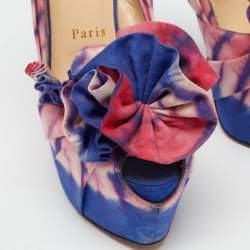مملوكة مسبقًا Christian Louboutin Blue/Pink Printed Fabric High Boubou Bazin Slingback Pumps Size 37