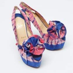 مملوكة مسبقًا Christian Louboutin Blue/Pink Printed Fabric High Boubou Bazin Slingback Pumps Size 37
