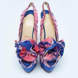 مملوكة مسبقًا Christian Louboutin Blue/Pink Printed Fabric High Boubou Bazin Slingback Pumps Size 37