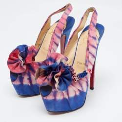 مملوكة مسبقًا Christian Louboutin Blue/Pink Printed Fabric High Boubou Bazin Slingback Pumps Size 37