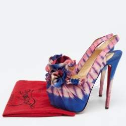 مملوكة مسبقًا Christian Louboutin Blue/Pink Printed Fabric High Boubou Bazin Slingback Pumps Size 37