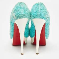 Christian Louboutin Blue Fur and Patent Terry Cloth Lady Peep Pumps Size 36