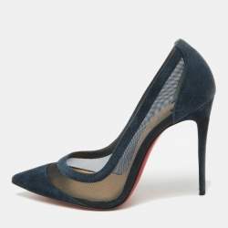 Pre Owned Christian Louboutin Navy Blue Suede and Mesh Galativi Pumps Size 35.5