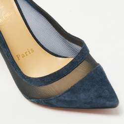 Pre Owned Christian Louboutin Navy Blue Suede and Mesh Galativi Pumps Size 35.5