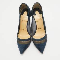 Pre Owned Christian Louboutin Navy Blue Suede and Mesh Galativi Pumps Size 35.5