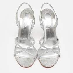 Pre Owned Christian Louboutin Silver Glitter Emilie Sandals Size 37