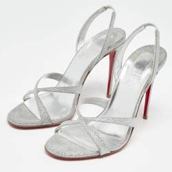 Pre Owned Christian Louboutin Silver Glitter Emilie Sandals Size 37