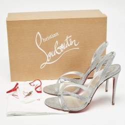 Pre Owned Christian Louboutin Silver Glitter Emilie Sandals Size 37