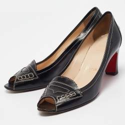 مملوكة مسبقًا Christian Louboutin Black Leather Peep Toe Pumps Size 38.5