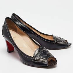 مملوكة مسبقًا Christian Louboutin Black Leather Peep Toe Pumps Size 38.5