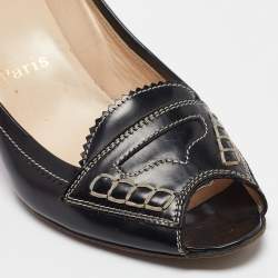 مملوكة مسبقًا Christian Louboutin Black Leather Peep Toe Pumps Size 38.5